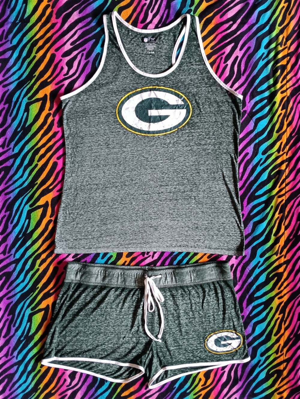 💚💛 Green Bay Packers Pajama Sleep Set Heather Shorts Tank X-Large XL NFL Team